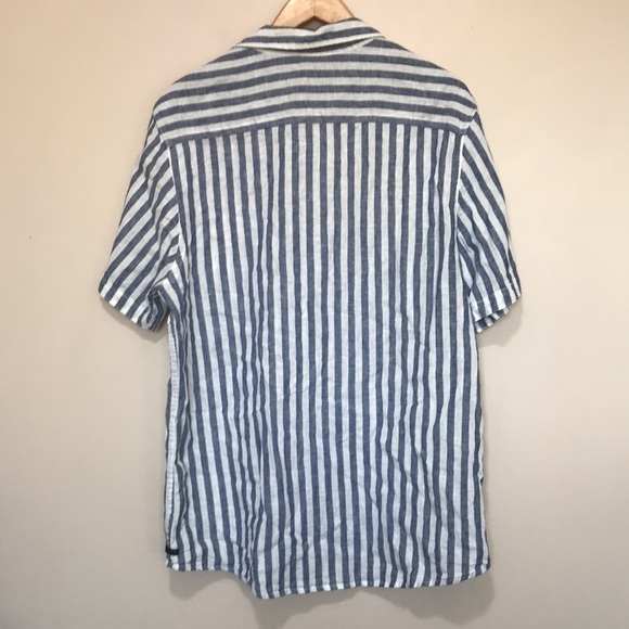 JOES Jeans linen blend striped short sleeve button down shirt XL blue white - Picture 4 of 11